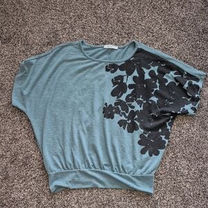 Floral Print Teal and Black Top